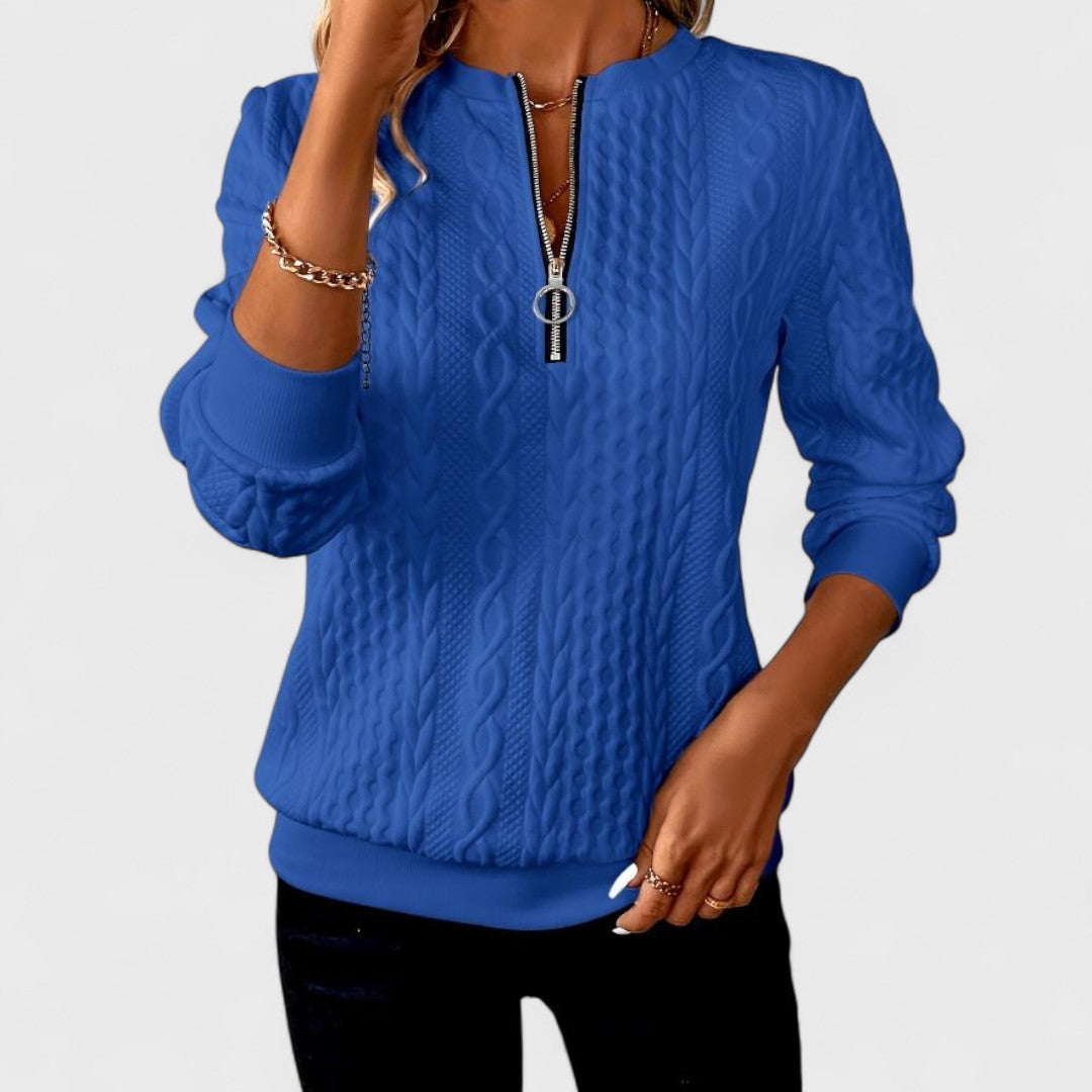 Minda - Maglione da donna con zip e lavorazione a trecce