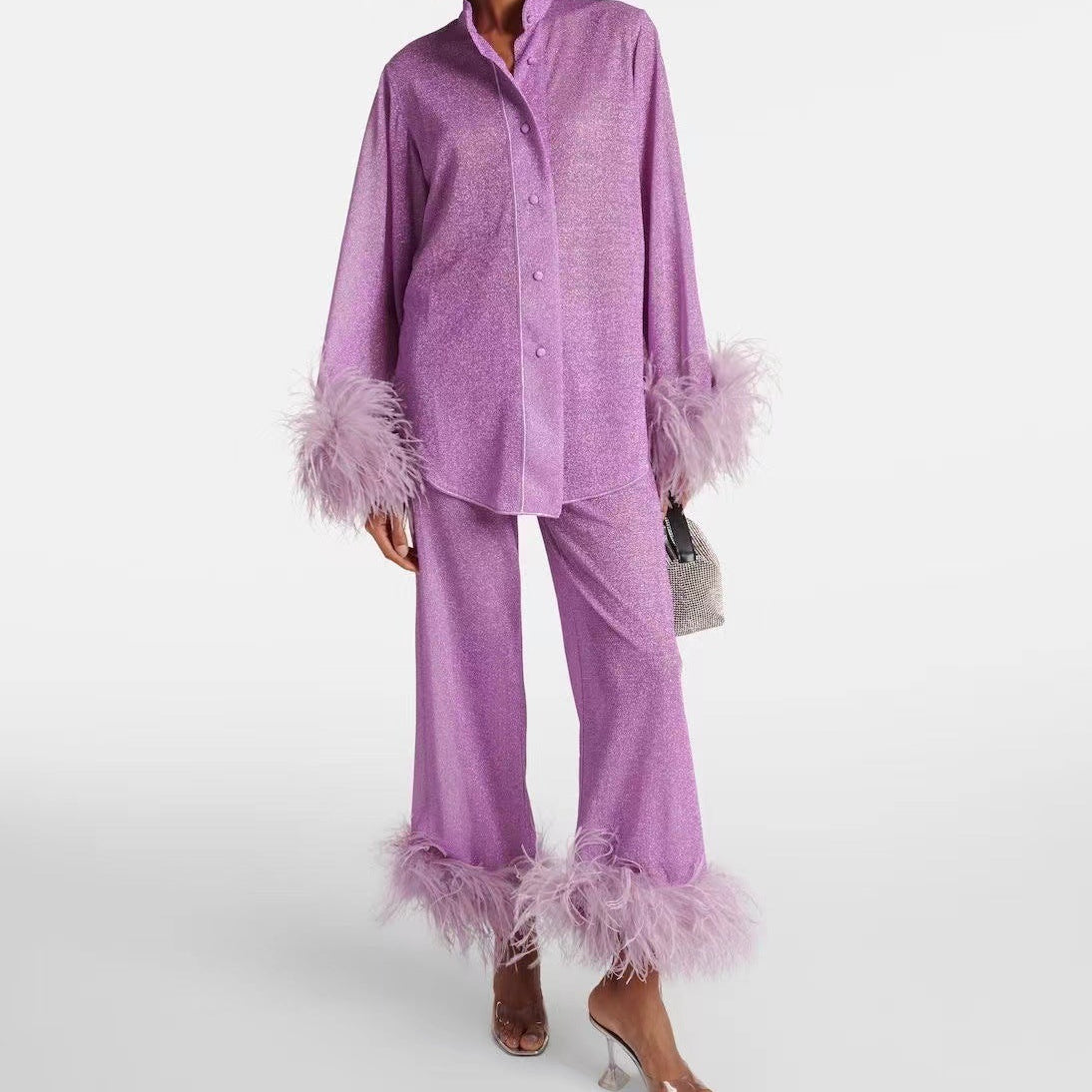 Lya - Set a Due Pezzi con Collo di Piume