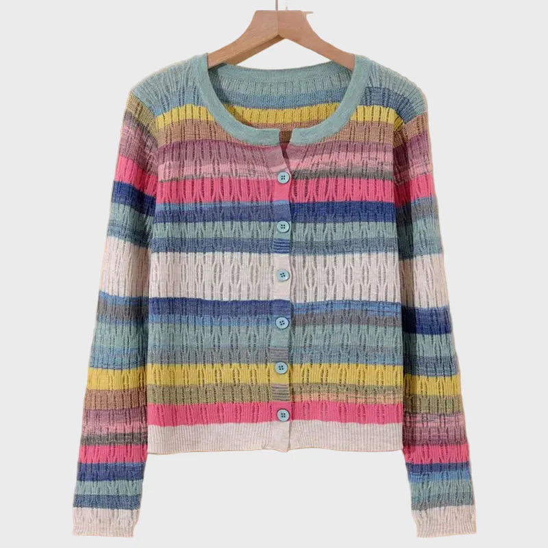 Cardigan in Maglia con Design a Righe Ispirato allo Stile Retrò