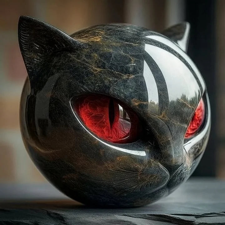 NyxCharm - Scultura mistica di testa di gatto nero