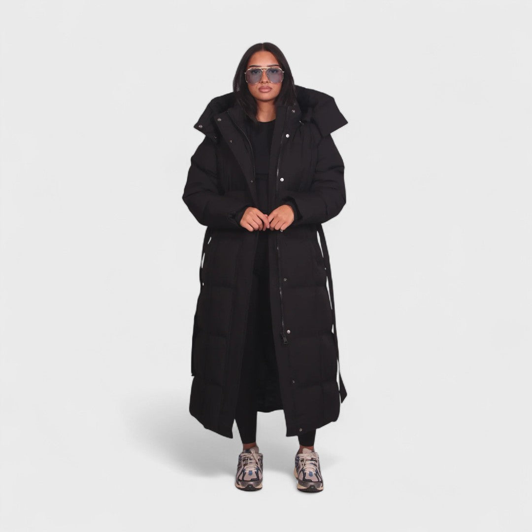 Carmen - Cappotto puffer lungo con cintura