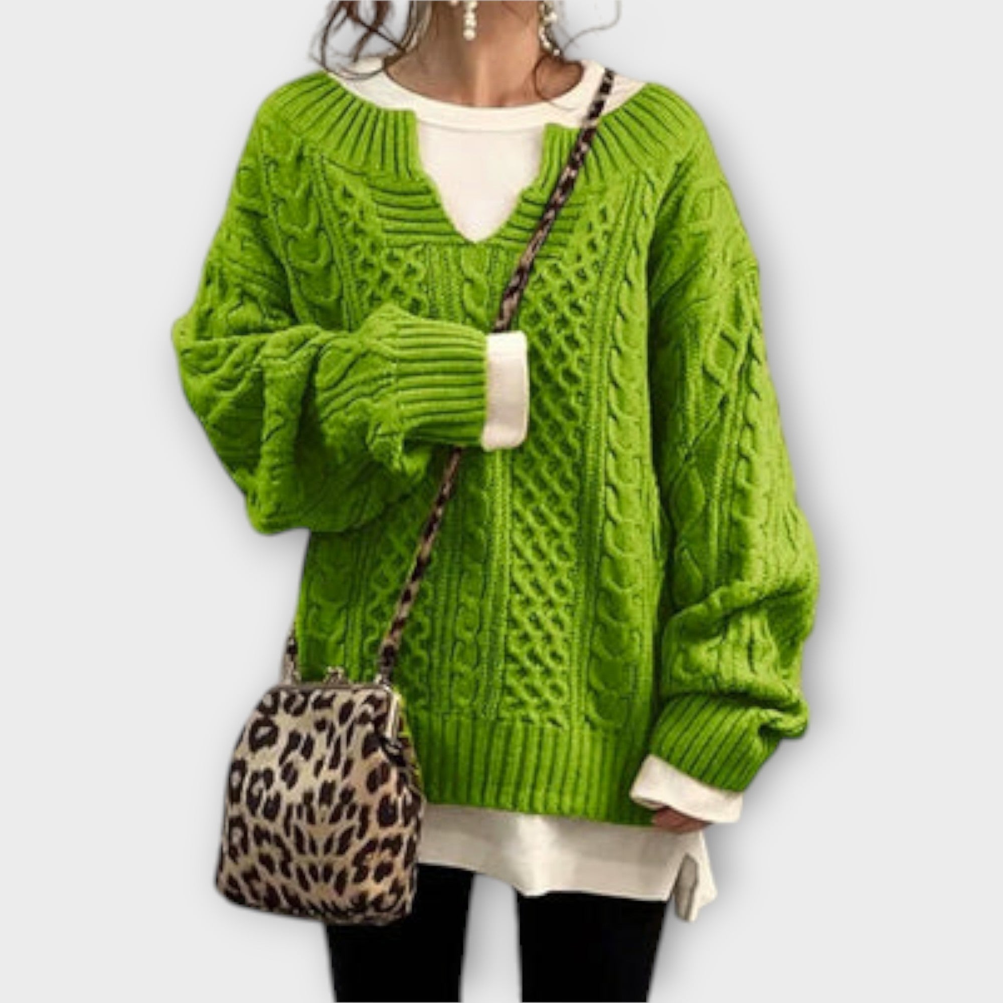 Maglione Oversize con Motivo a Treccia