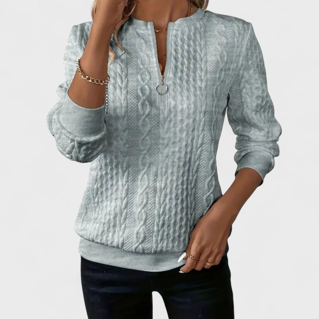 Minda - Maglione da donna con zip e lavorazione a trecce