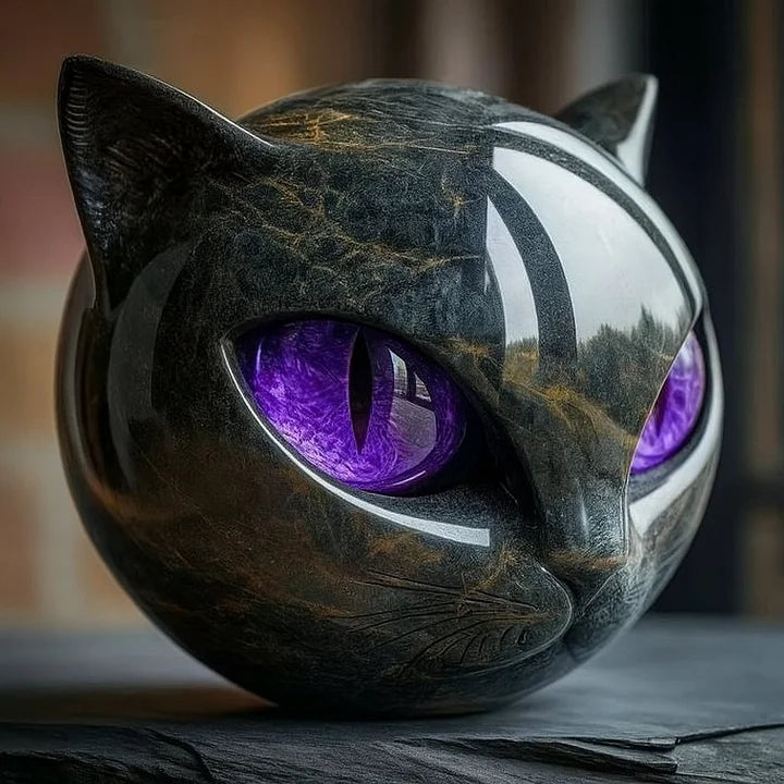NyxCharm - Scultura mistica di testa di gatto nero