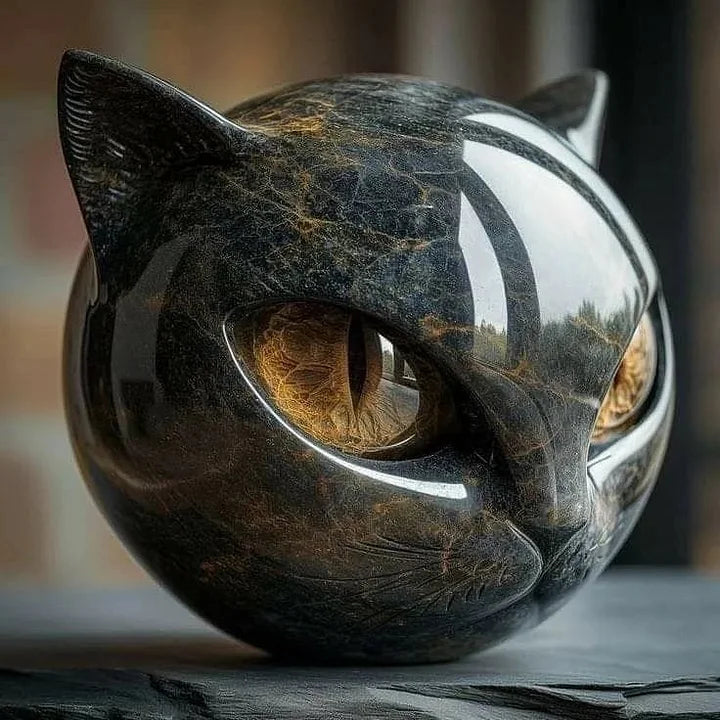 NyxCharm - Scultura mistica di testa di gatto nero