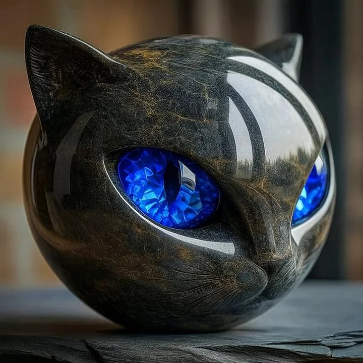 NyxCharm - Scultura mistica di testa di gatto nero